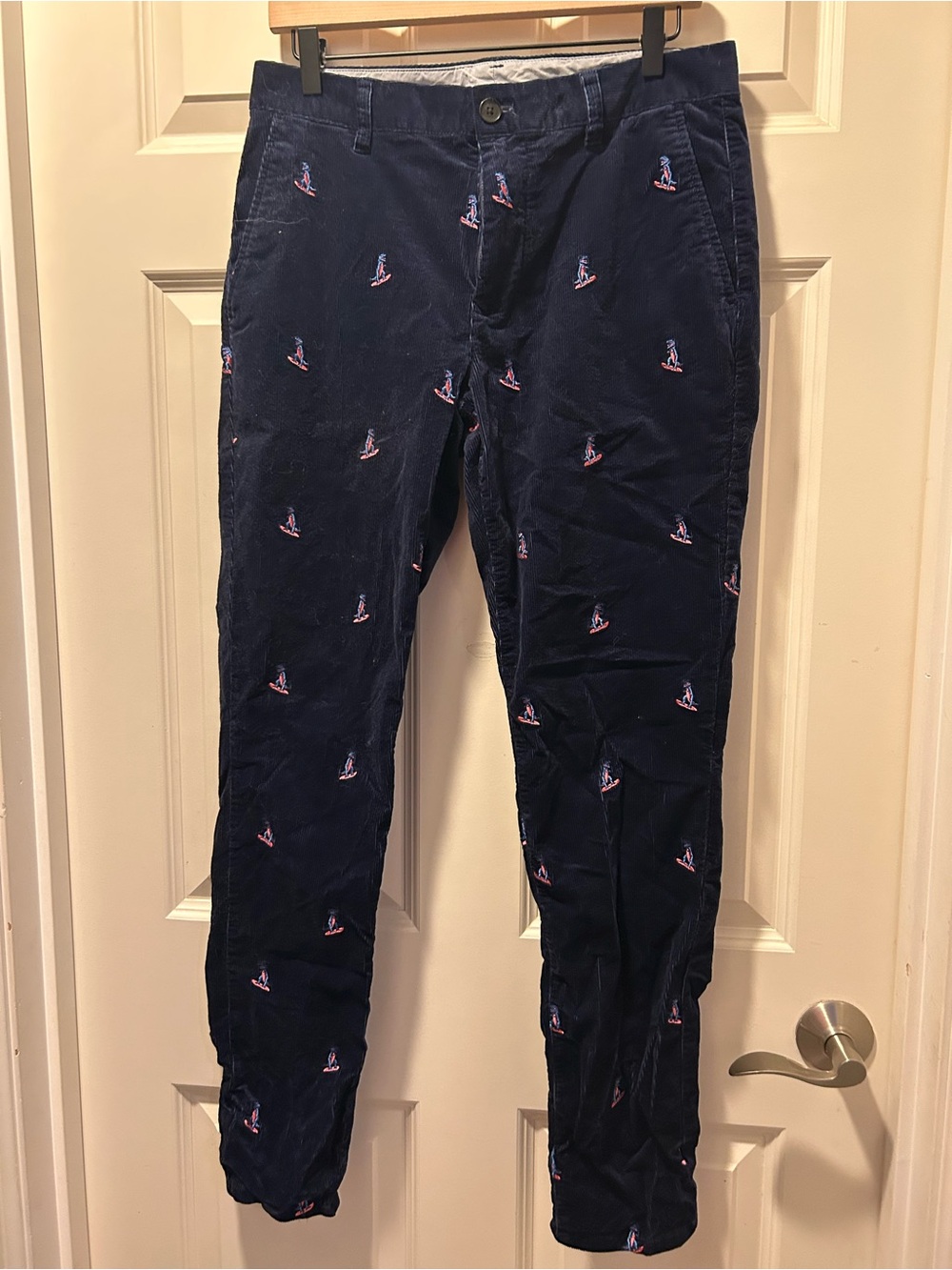 Bonobos Navy Corduroy Pants with Surfing Dinosaur Embroidery